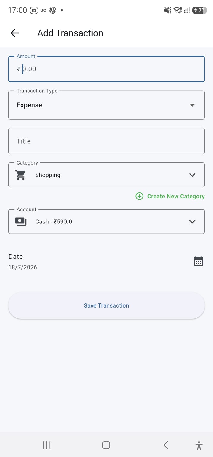 BudgetWise Add transaction screen